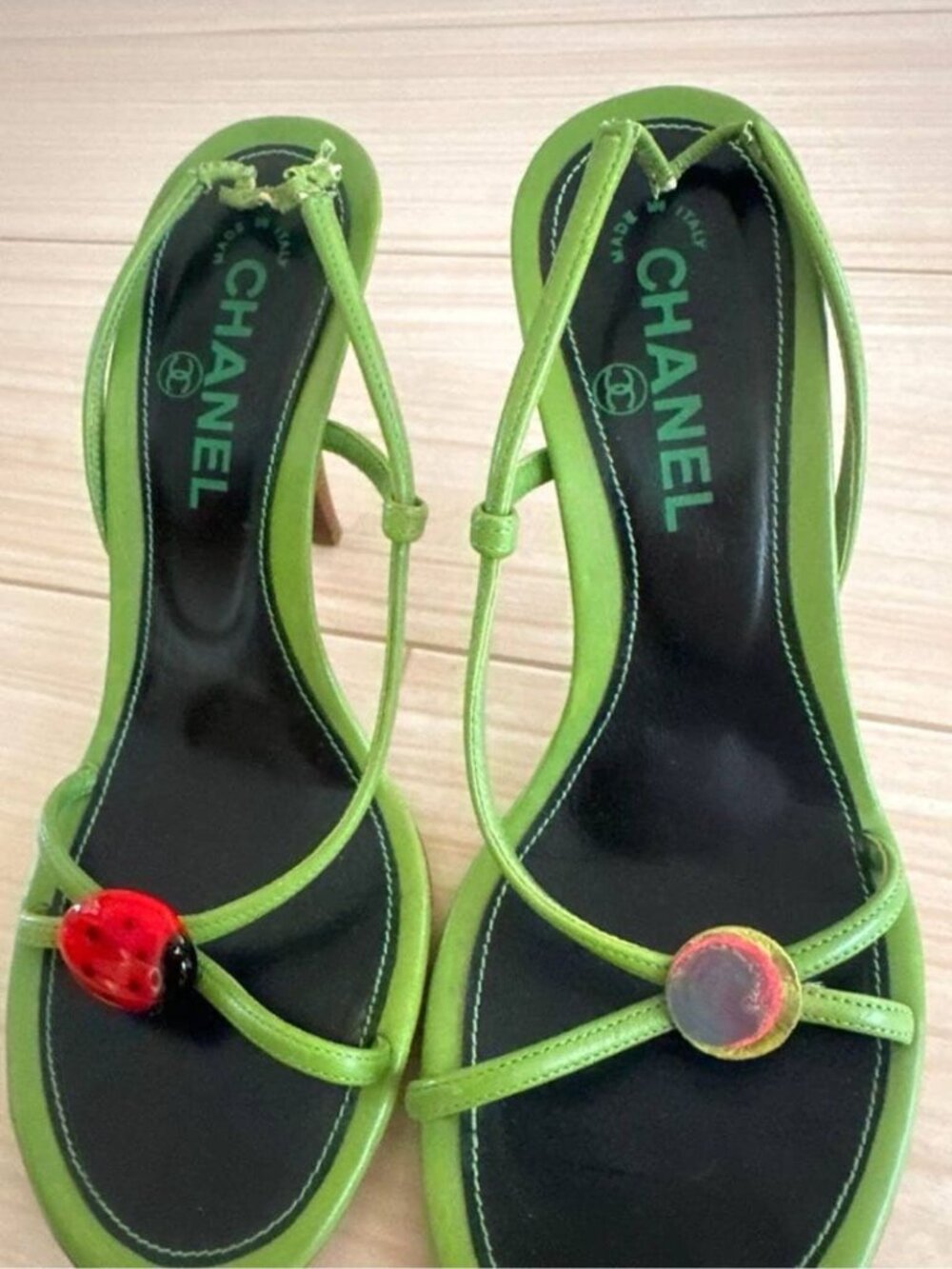Chanel Ladybug Sandals Green Vintage - Picture 7 of 9